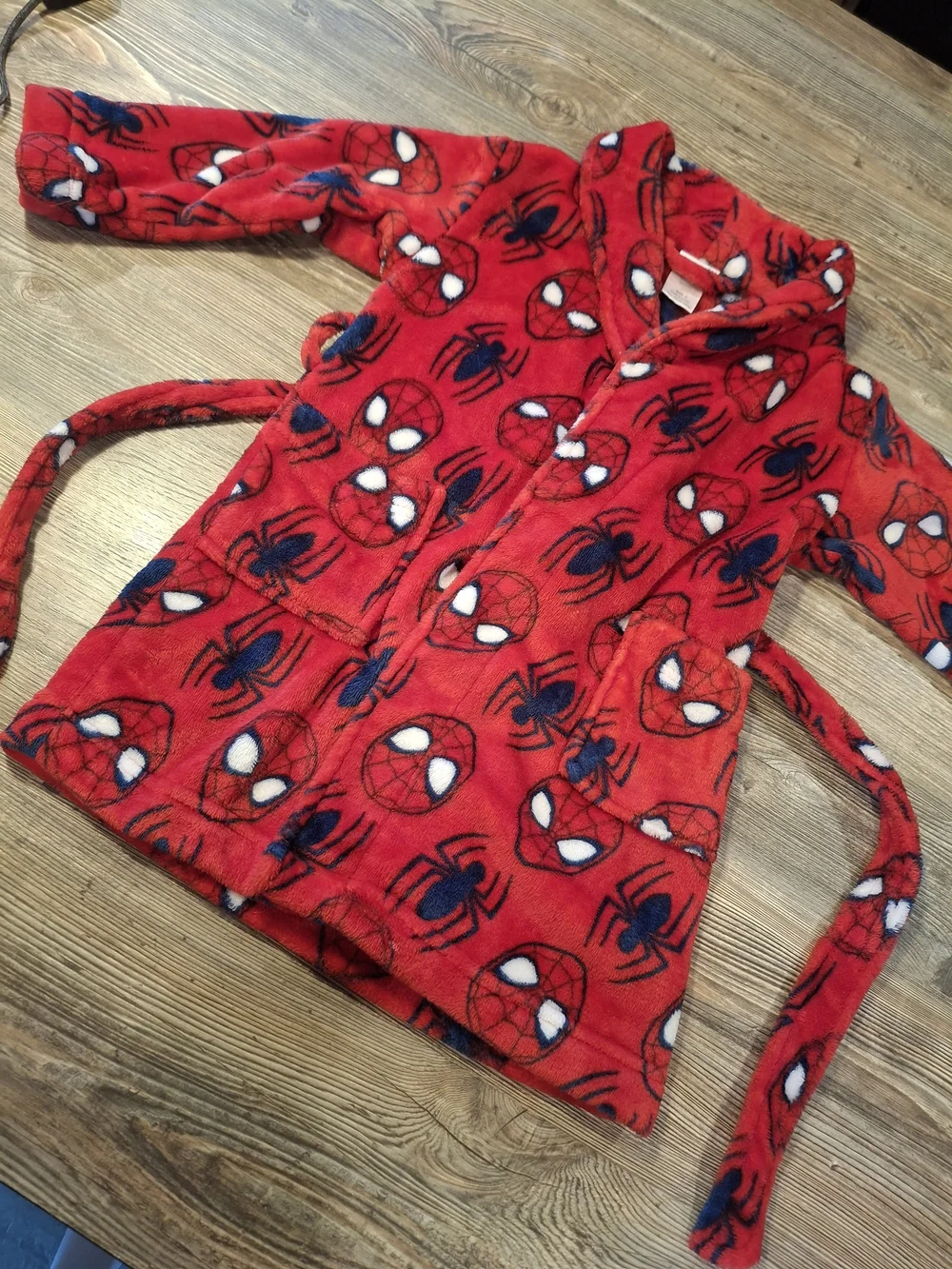 Marvel Red Spiderman Fleece Kids Robe with Hood and Belt